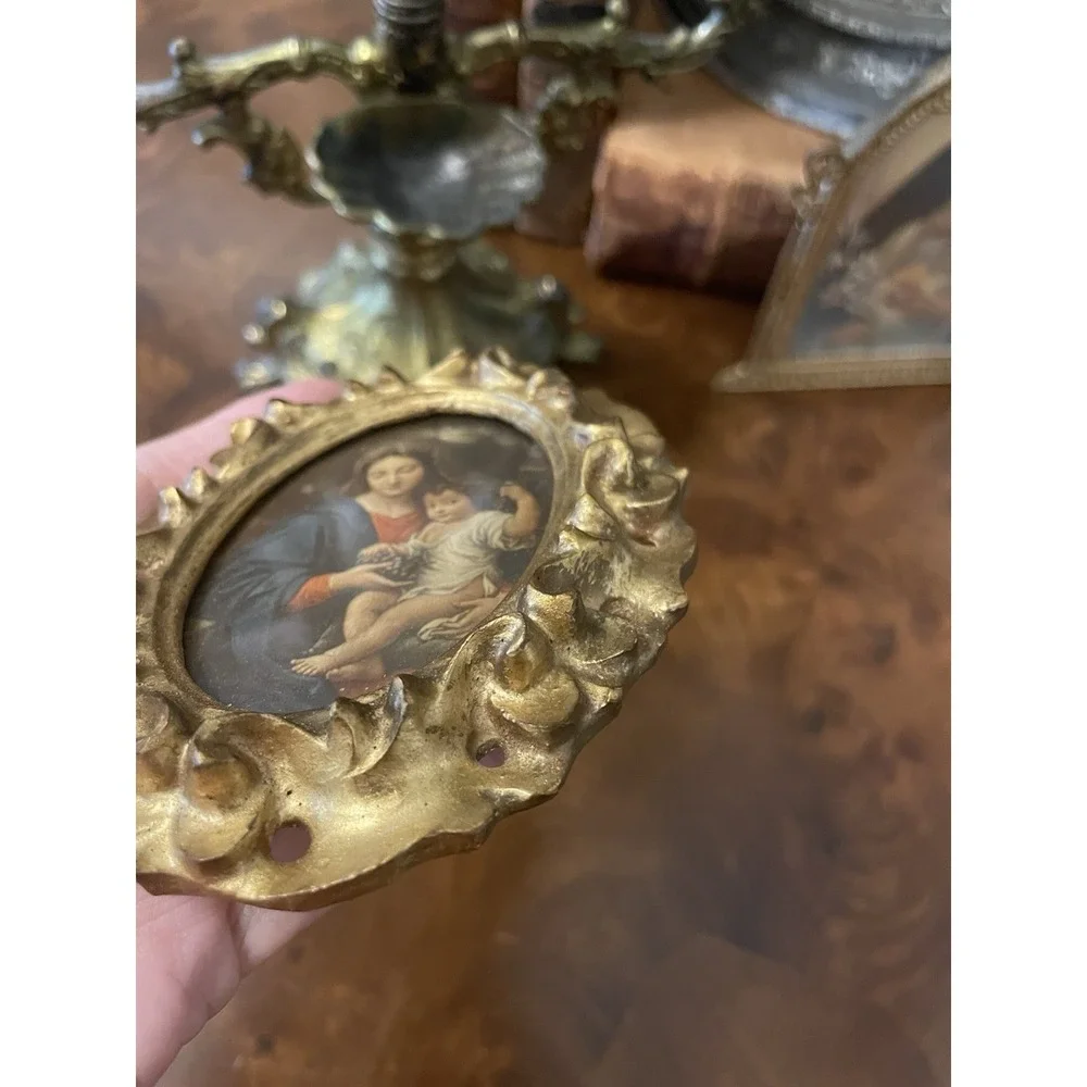 Vtg Italian Florentine Madonna Of The Grapes Gold Gilt Wood 4